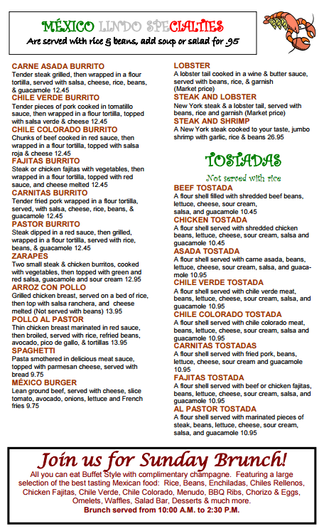 Mexico discount lindo menu